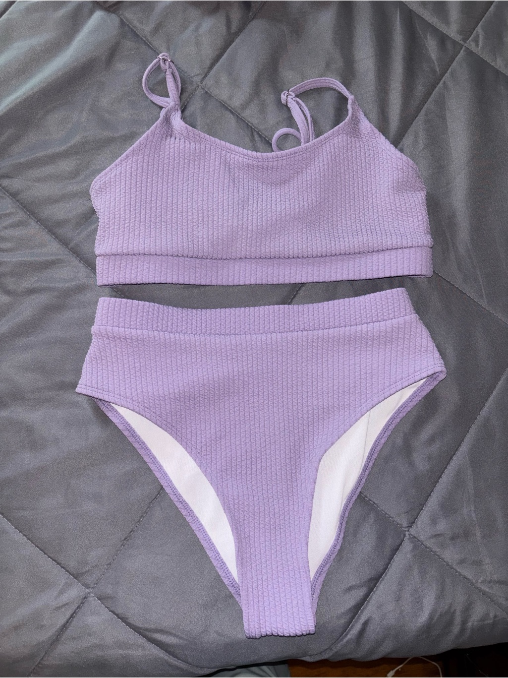Shein Lavender Ribbed High-Waist Bikini Set